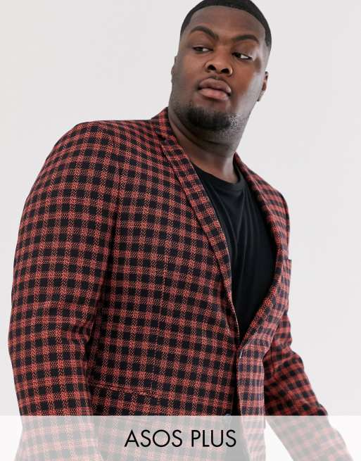 ASOS DESIGN Plus super skinny suit in brushed navy and orange check, 2 of 3