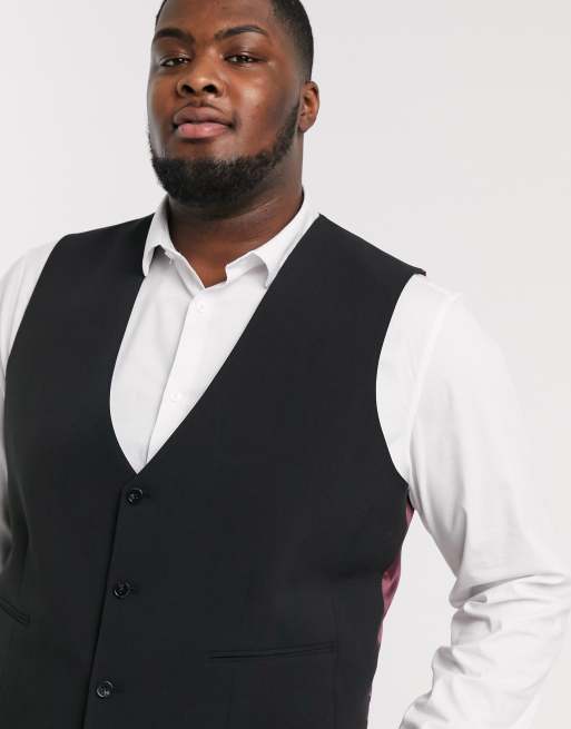 ASOS DESIGN Plus super skinny suit waistcoat in four way stretch in black, 3 of 4