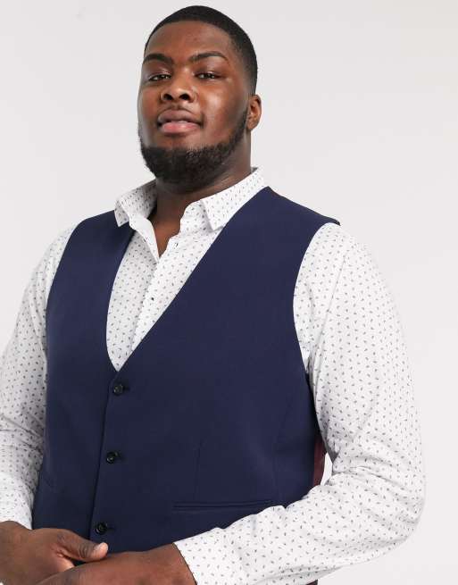 ASOS DESIGN Plus super skinny suit waistcoat in four way stretch in navy, 3 of 4