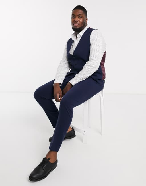 ASOS DESIGN Plus super skinny suit waistcoat in four way stretch in navy, 4 of 4
