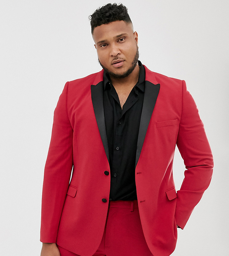 Asos Design Plus Super Skinny Tuxedo Suit Jacket In Red
