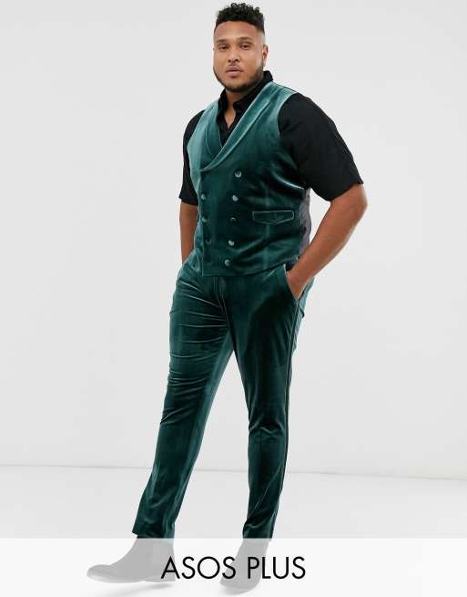 ASOS DESIGN Plus super skinny tuxedo in forest green velvet, 2 of 3