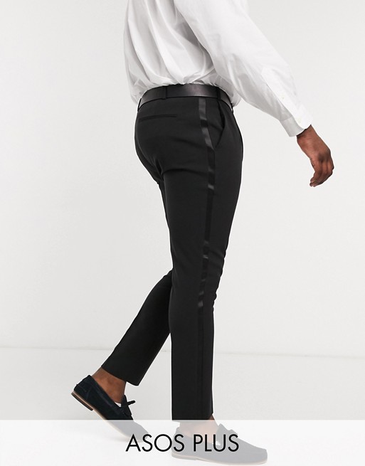 ASOS DESIGN Plus super skinny tuxedo suit trousers in black