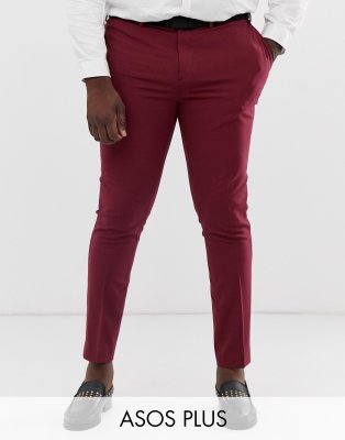 ASOS DESIGN Plus super skinny tuxedo suit trousers in burgundy-Red Red