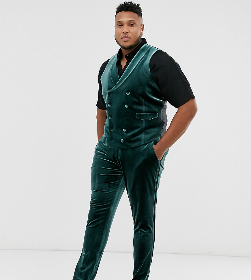 ASOS DESIGN Plus super skinny tuxedo trousers in forest green velvet