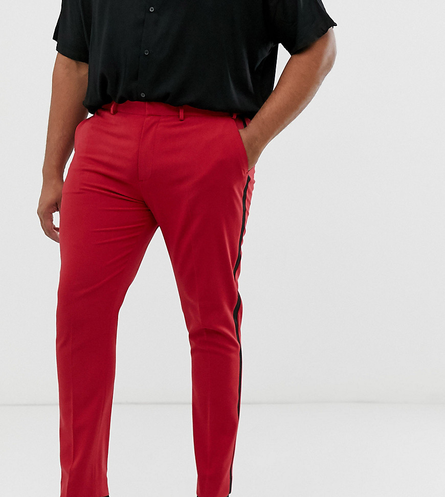 ASOS DESIGN Plus super skinny tuxedo trousers in red