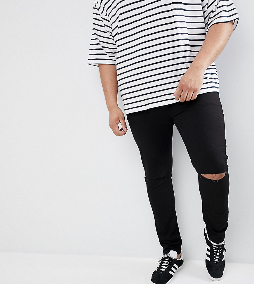 ASOS DESIGN Plus – Superskinny jeans med slitna knän i plusstorlek-Svart