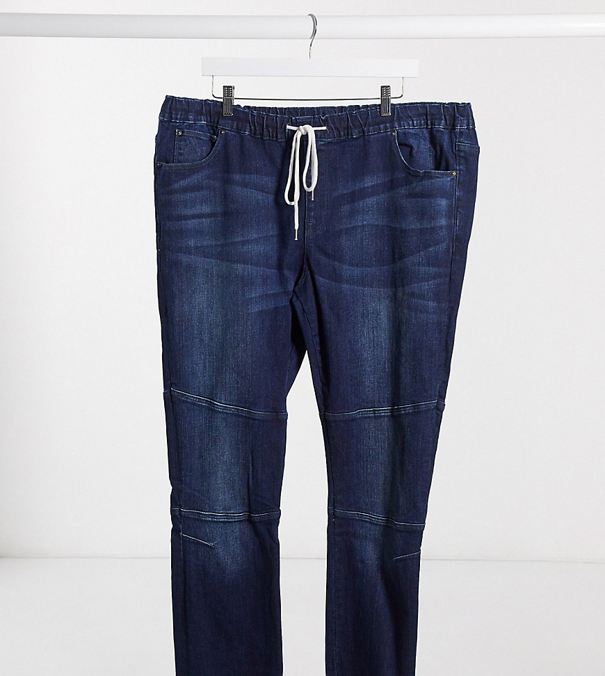 ASOS DESIGN Plus superskinny jogger jeans with biker details in dark wash blue