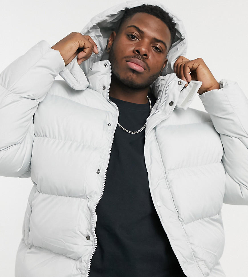 ASOS DESIGN Plus sustainable puffer jacket with detachable hood in gray-Grey