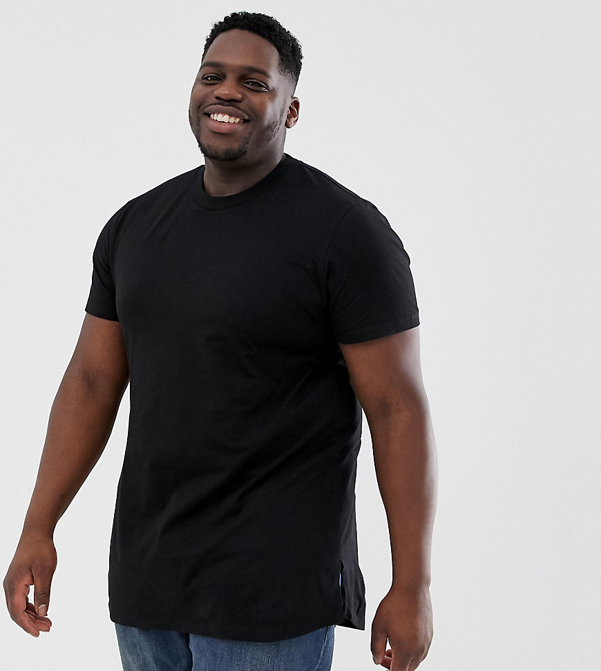 ASOS DESIGN – Plus – Svart t-shirt i longline-modell med rund halsringning och sidosprund