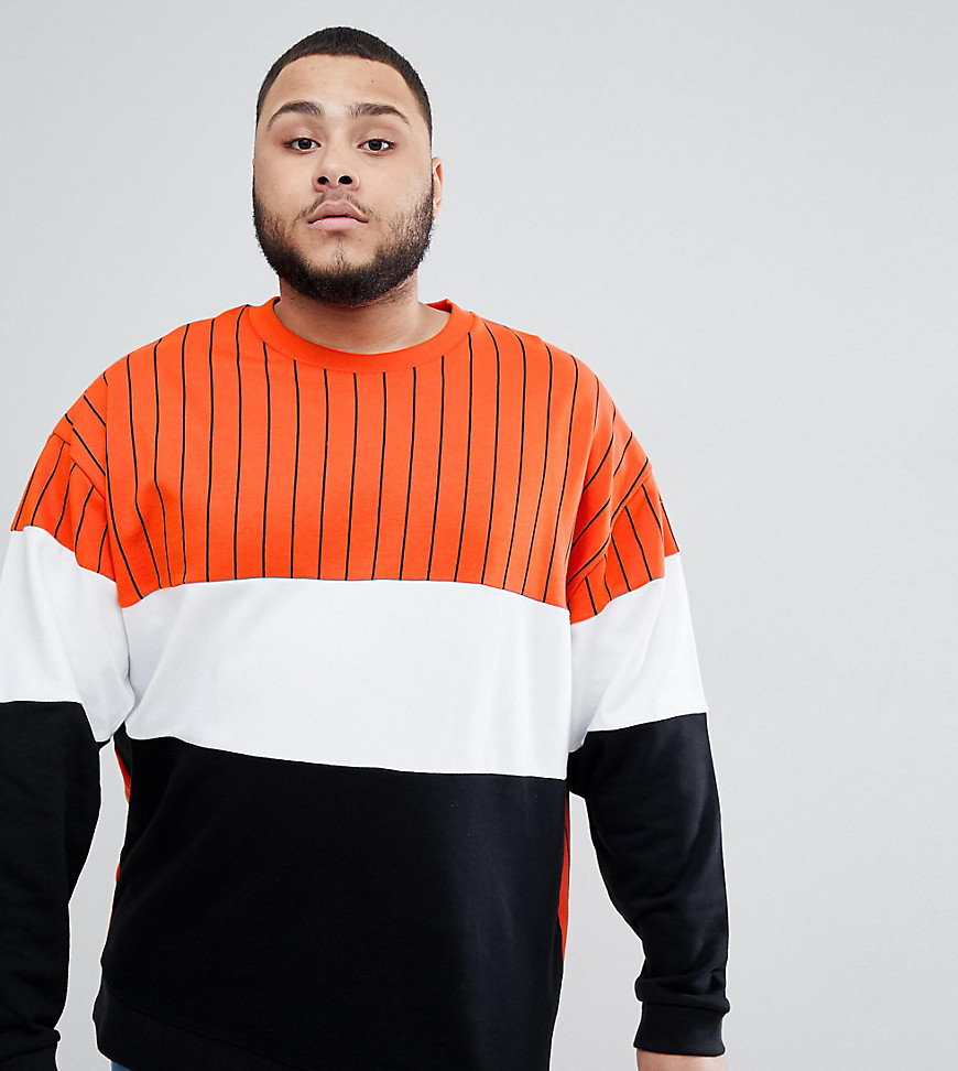ASOS DESIGN – Plus – Sweatshirt i oversize-modell med blockfärgade ränder-Orange