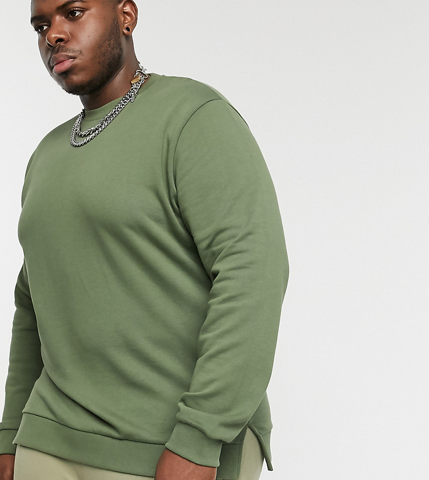 ASOS DESIGN Plus sweatshirt in khaki with split hem-Green