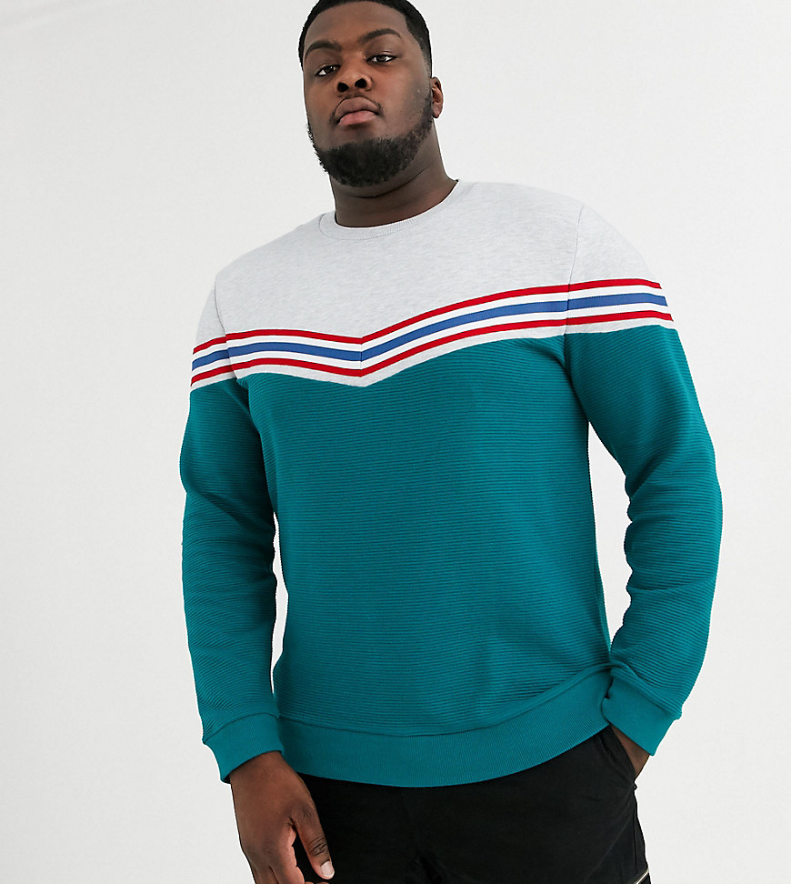 ASOS DESIGN Plus sweatshirt with chevron colour block in ribbed fabric-Green