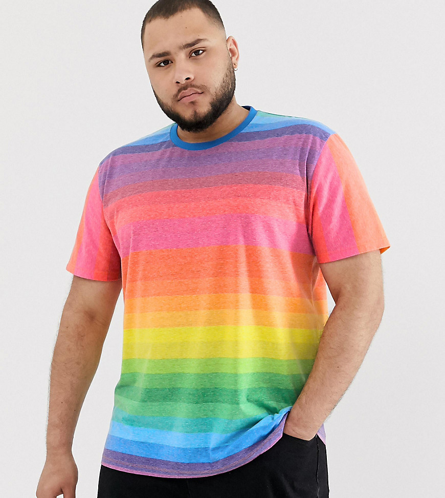 ASOS DESIGN Plus - T-shirt comoda effetto lino a righe arcobaleno-Multicolore