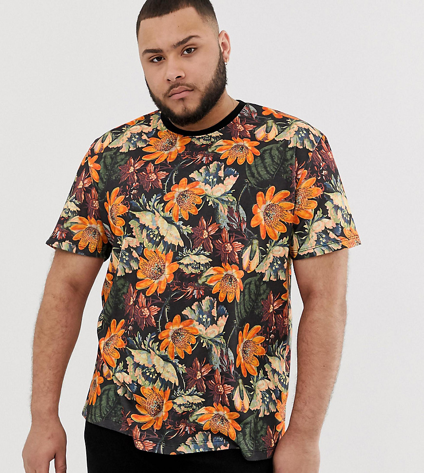 ASOS DESIGN Plus - T-shirt comoda effetto lino con stampa a fiori-Nero