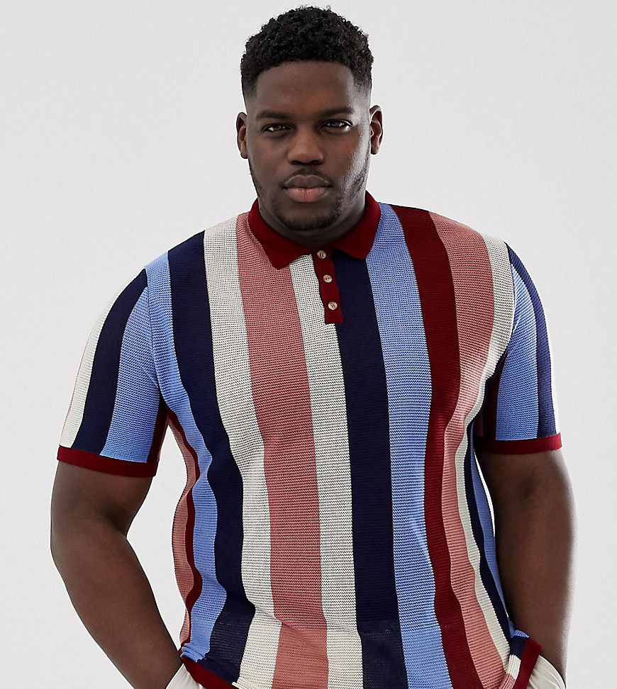 ASOS DESIGN Plus - T-shirt con collo alto in maglia a righe verticali-Multicolore