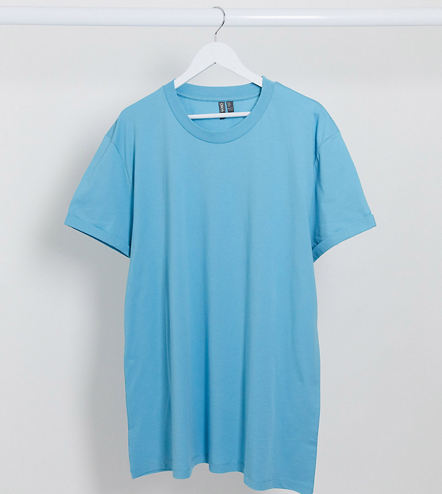 ASOS DESIGN Plus - T-shirt con risvolto sulle maniche blu