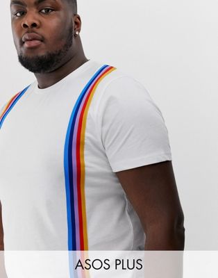 ASOS DESIGN – Plus – T-shirt med vertikala regnbågsränder-Vit