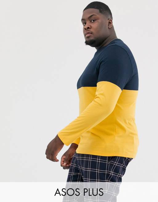 ASOS DESIGN Plus - T-shirt met lange mouwen en contrasterende schouderpas in geel