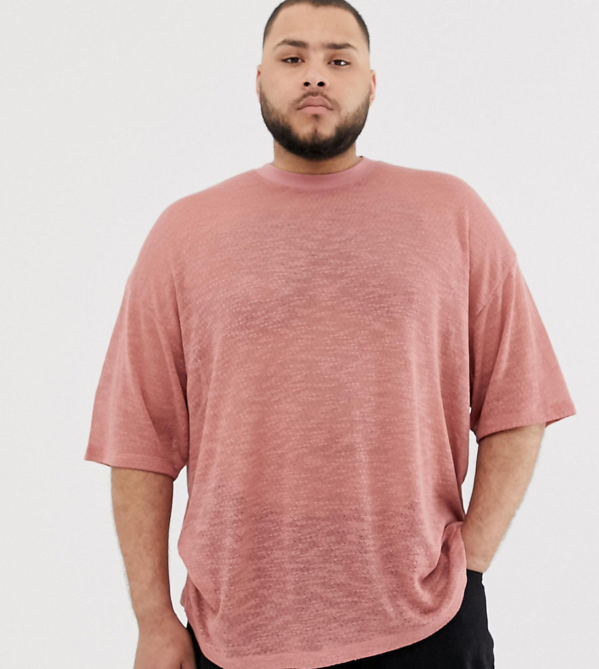 ASOS DESIGN Plus - T-shirt oversize a mezze maniche rosa in tessuto testurizzato