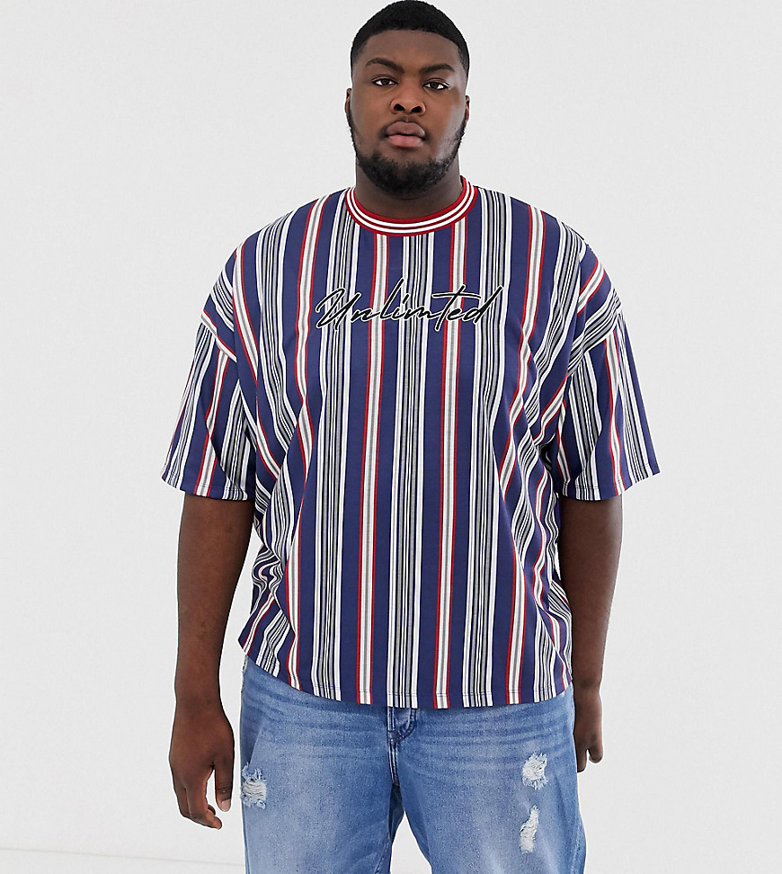 ASOS DESIGN Plus - T-shirt oversize a righe verticali con scritta Unlimited-Multicolore