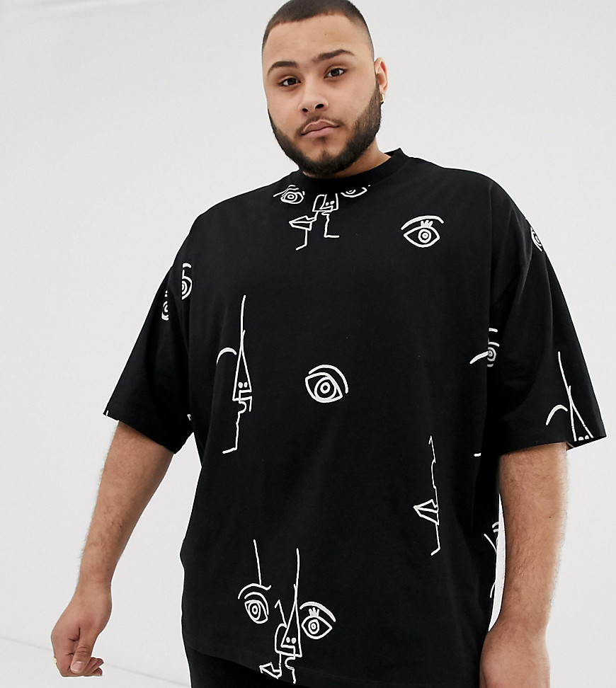 ASOS DESIGN Plus - T-shirt oversize con linee stampate-Nero