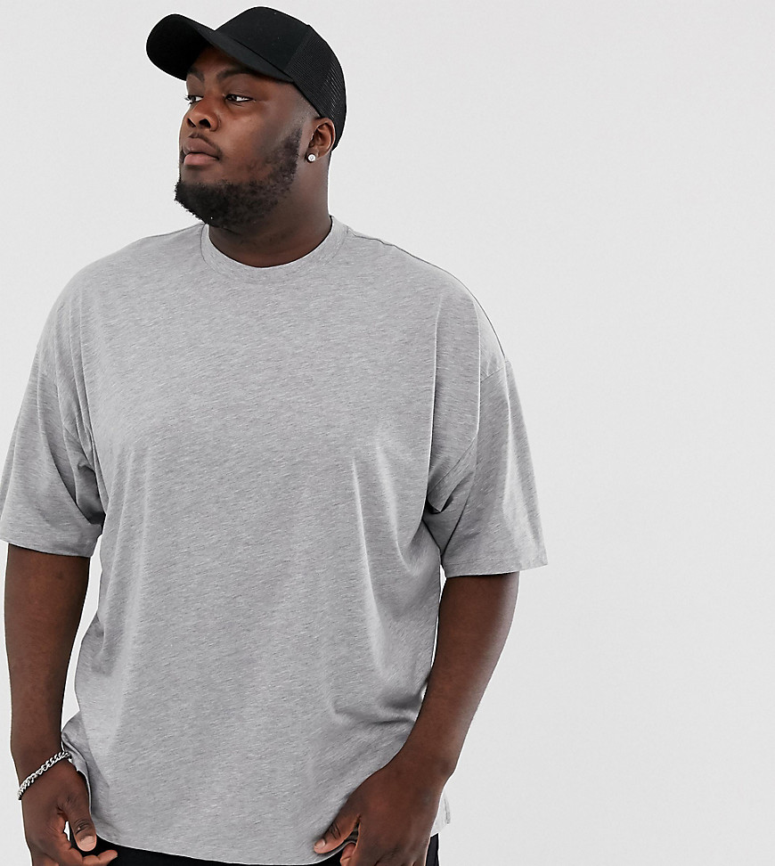 ASOS DESIGN Plus - T-shirt oversize grigio mélange con spacchetti laterali