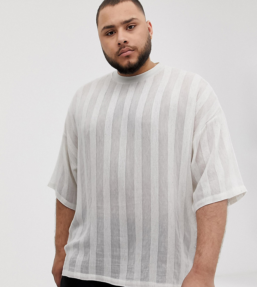 ASOS DESIGN Plus - T-shirt oversize in lino con mezze maniche-Bianco