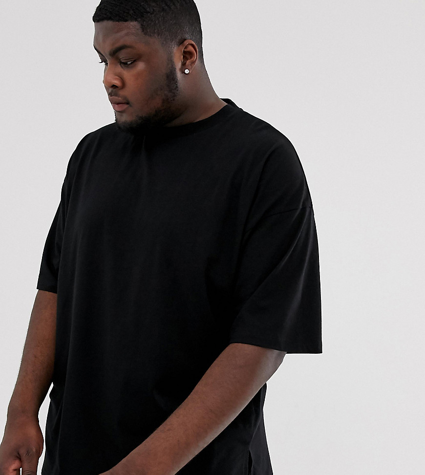 ASOS DESIGN Plus - T-shirt oversize nera con spacco laterale-Nero