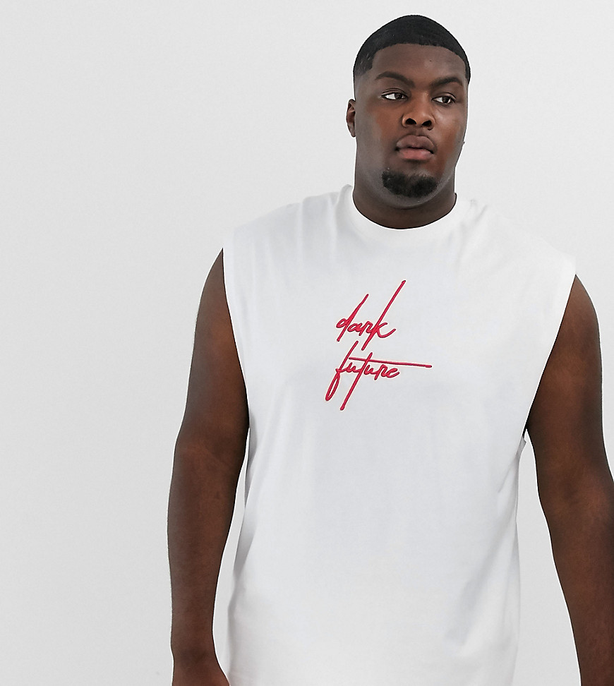 ASOS DESIGN Plus - T-shirt oversize senza maniche con logo Dark Future-Bianco