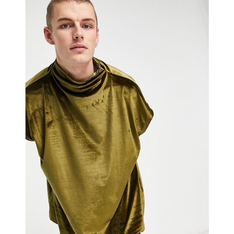 Uomo T-shirt e Canotte DESIGN Plus - T-shirt senza maniche super oversize in velour verde