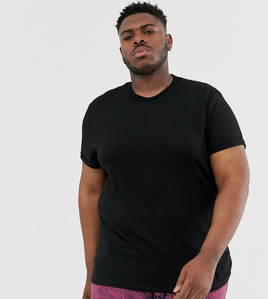 ASOS DESIGN Plus t-shirt with crew neck and roll sleeve in black