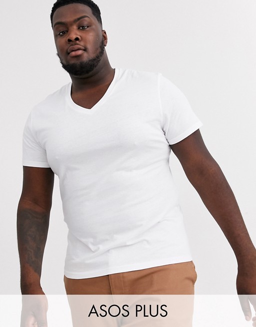 ASOS DESIGN Plus t-shirt with v neck in white