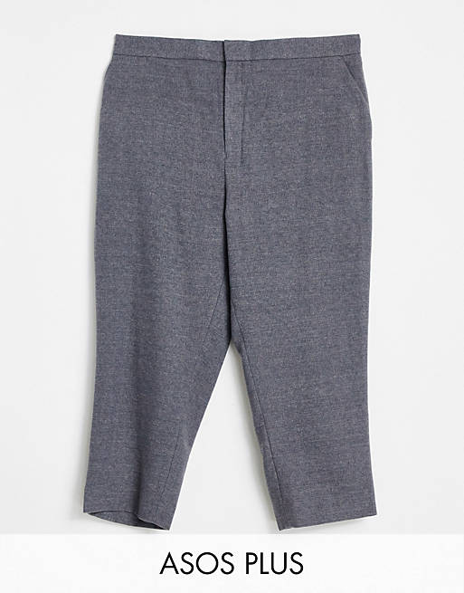 ASOS DESIGN Plus tapered crop smart trousers with half elasticated waist in charcoal texture