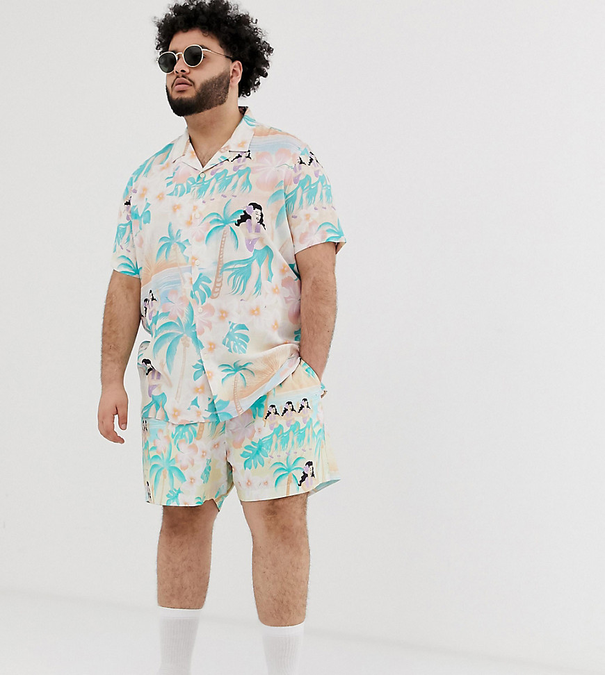 ASOS DESIGN Plus two-piece slim shorter shorts in hawaiian print-Pink