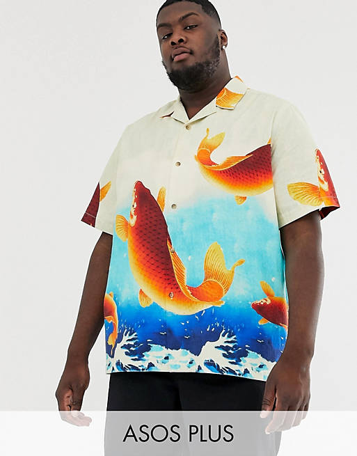 ASOS DESIGN Plus – Übergroßes Hemd mit Fisch-Motiv