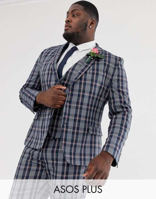 ASOS DESIGN Plus - Mariage - Costume slim à carreaux écossais - Bleu marine, 2 de 4