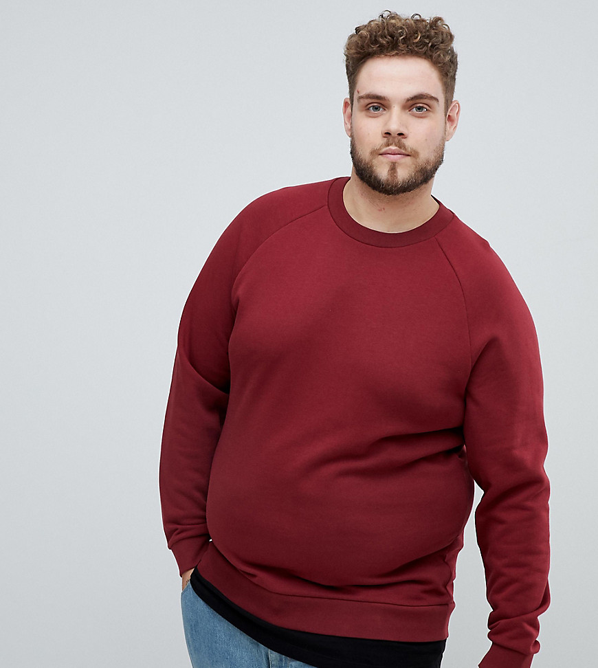 ASOS DESIGN Plus – Vinröd sweatshirt med förlängd fåll