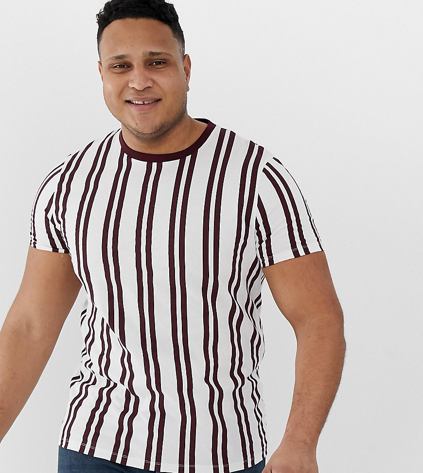 ASOS DESIGN Plus – Vinröd t-shirt med kontrasterande krage och vertikala ränder-Flerfärgad