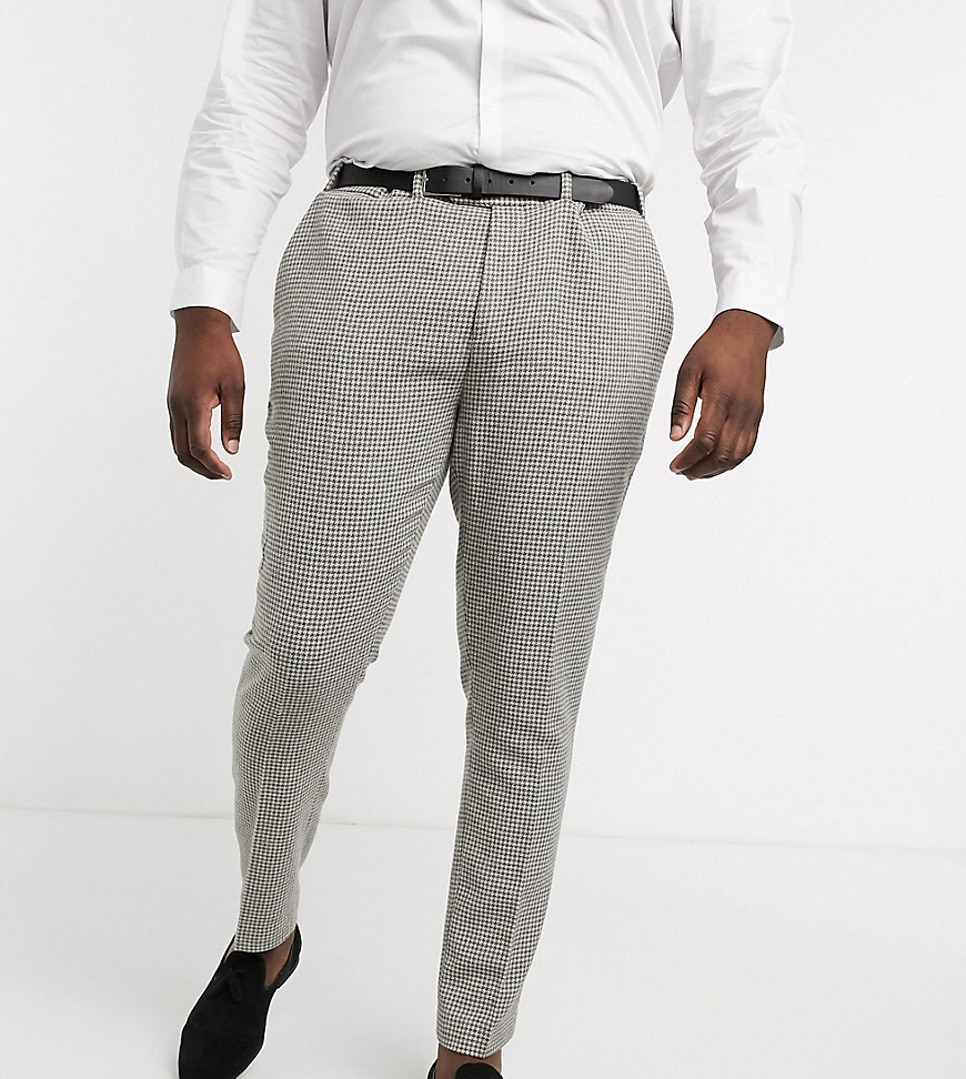ASOS DESIGN Plus Wedding - Pantaloni da abito super skinny in misto lana grigio e micro motivo pied de poule