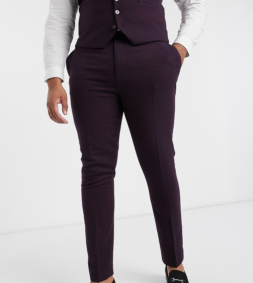 ASOS DESIGN Plus wedding - Pantaloni da abito super skinny in twill di misto lana bordeaux-Rosso