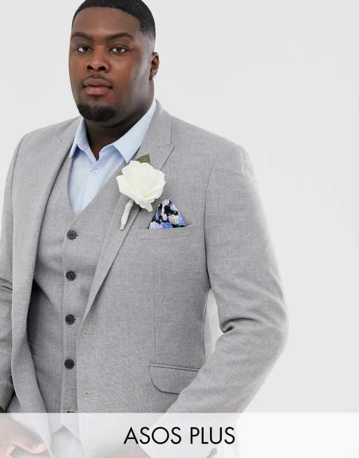 ASOS DESIGN Plus wedding skinny suit in grey twist micro texture, 2 of 4
