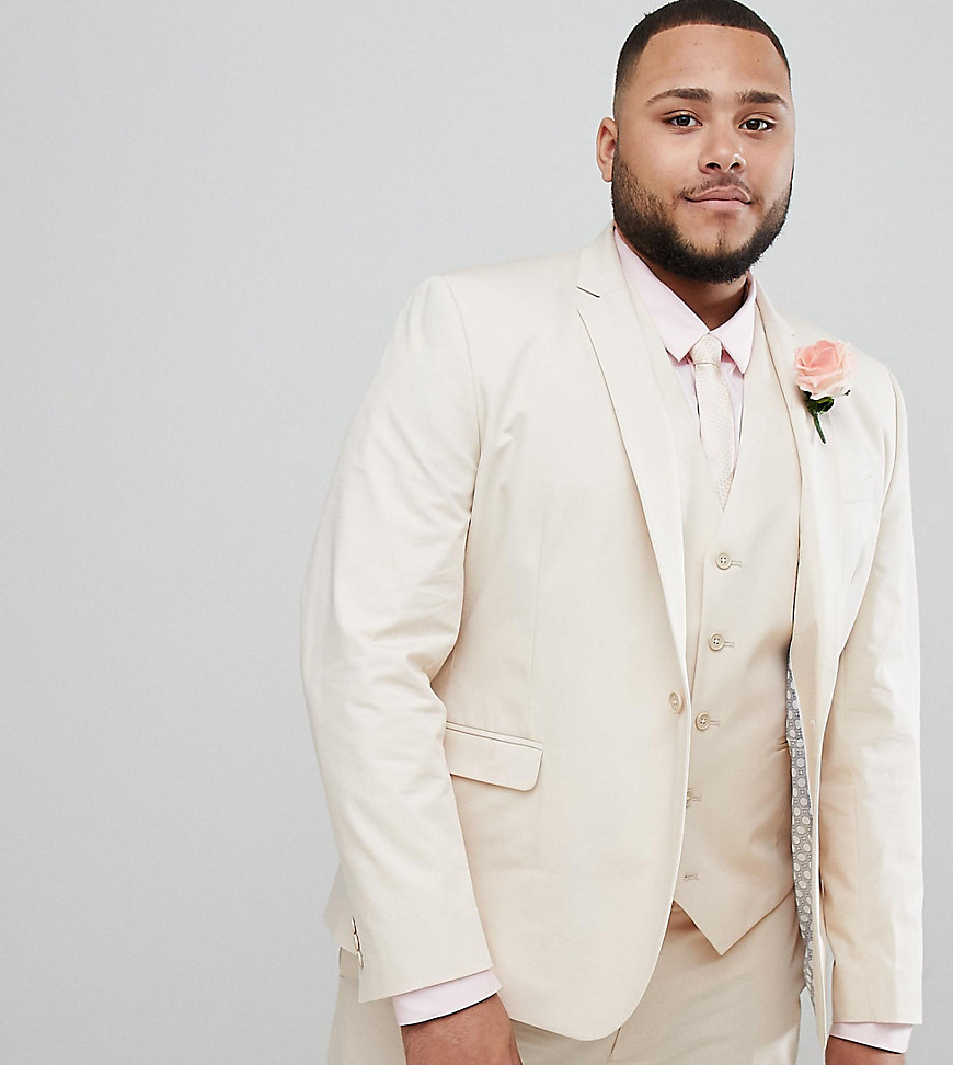 ASOS DESIGN Plus wedding skinny suit jacket in stretch cotton in stone-Grey