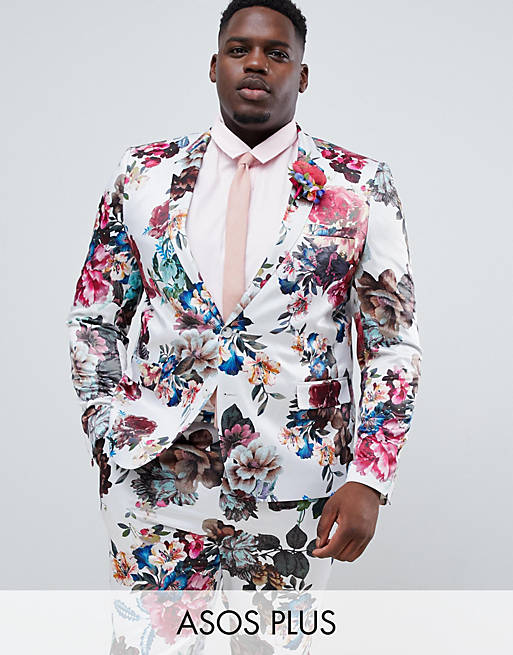 ASOS DESIGN Plus wedding skinny suit jacket with floral print | ASOS