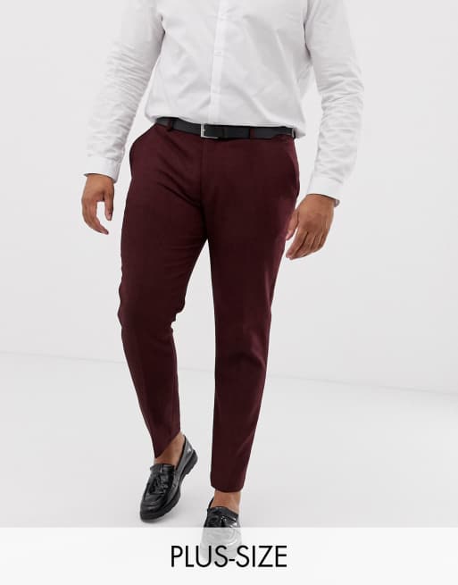 ASOS DESIGN Plus wedding skinny suit in burgundy wool mix herringbone, 3 of 4