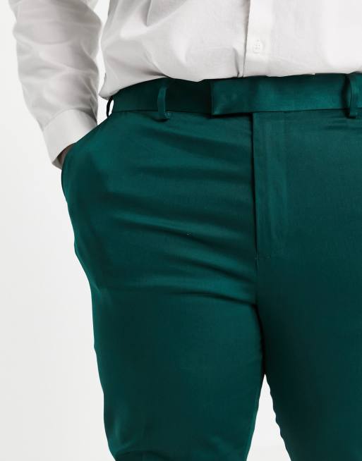 ASOS DESIGN Plus wedding skinny suit pants in cotton in forest green, 3 of 4