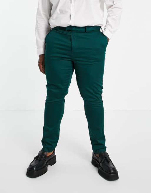 ASOS DESIGN Plus wedding skinny suit pants in cotton in forest green, 4 of 4