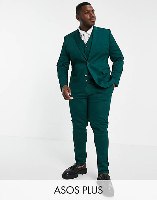 ASOS DESIGN Plus wedding skinny suit trousers in cotton in forest green