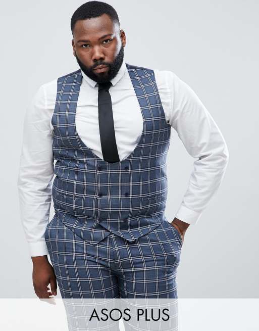 Blue suit hot sale check waistcoat