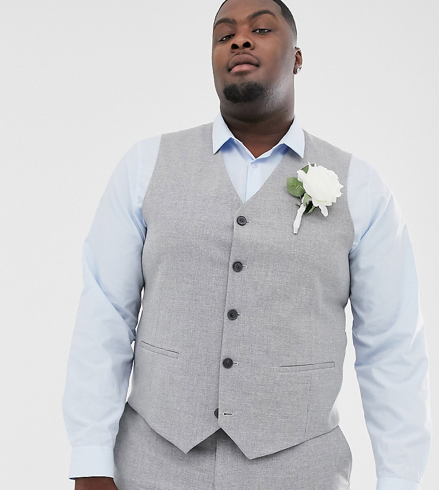 ASOS DESIGN Plus wedding skinny suit waistcoat in grey twist micro texture